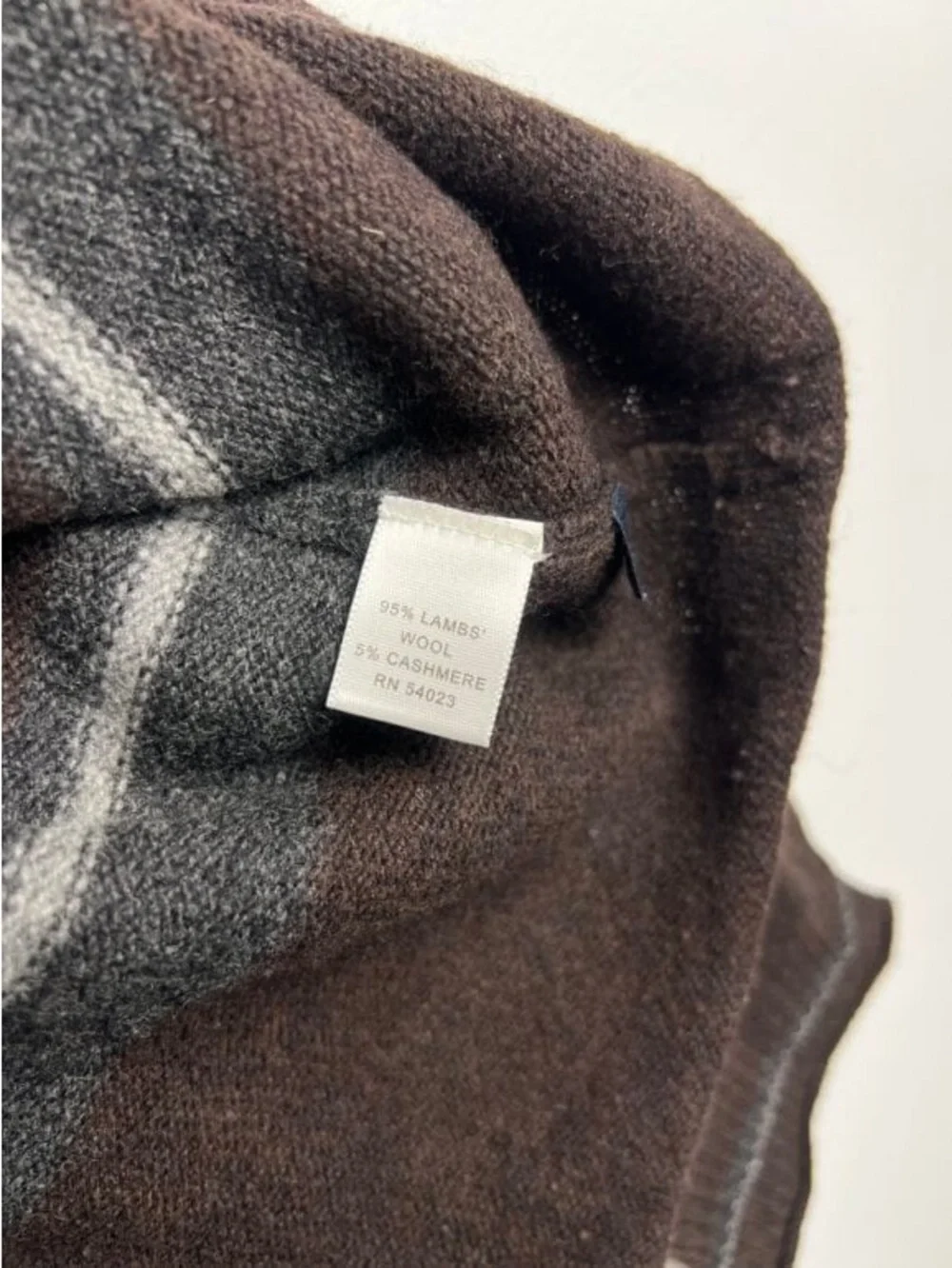 Banana Republic Lambswool Cashmere Knit V-Neck Striped Sweater Dark Brown Grey